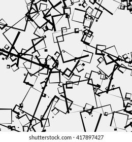 Scattered squares abstract geometric pattern. Overlapping rectangular shapes. Monochrome artistic illustration in chaotic fashion.