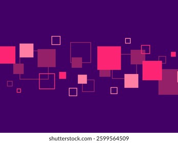 Scattered Squares Background in Dark Neon Pink Color, Minimal Style