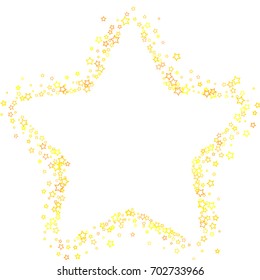 Scattered star frame on white background made of little gold stars. Falling little glitter Confetti stars. Vector illustration.