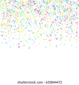 Scattered top on white background made of question marks. White question marks with colorful strokes. Abstract background. Vector illustration.
