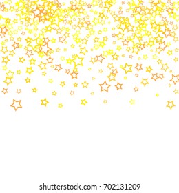 Scattered top on white background made of little gold stars. Falling little glitter Confetti stars.  Vector illustration.