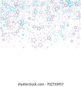 Scattered top on white background made of little blue stars. Falling little Blue Confetti stars. Scatter made of blue falling confetti stars. Vector illustration.