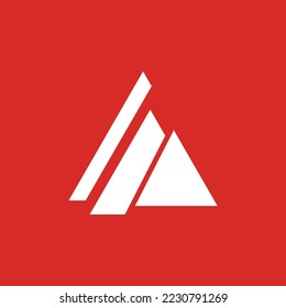 Scattered triangle vector logo isolated on red background. 