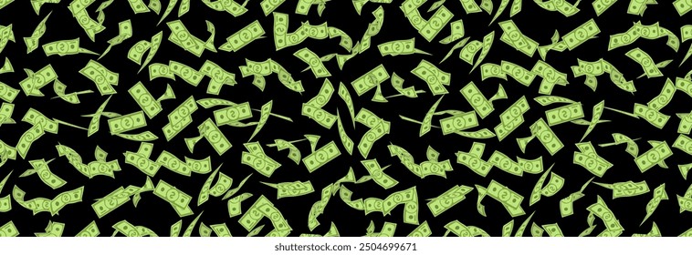 Scattered US dollar bills. Seamless pattern.