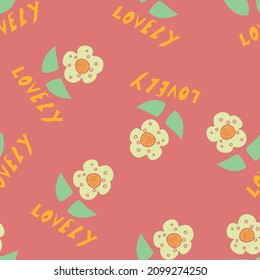 Scattered vector seamless yellow daisy vector repeatable pattern on a rustic red background and lovely text