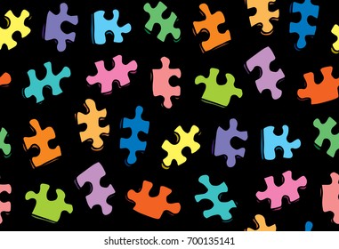 Scattered vibrant cut kid scheme isolated on dark backdrop. Bright multi color ink hand drawn object sketchy in art retro scribble style. Closeup detail view