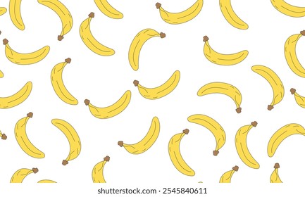 Scattered Yellow Bananas Pattern with Brown Stems