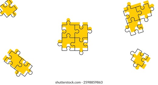 Scattered Yellow Puzzle Pieces with Missing Connections