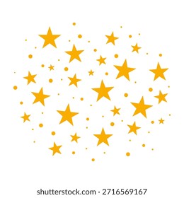 Padrão de Estrelas Amarelas Dispersas no Plano de Fundo Branco. Céu estrelado dourado