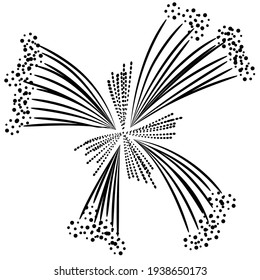 Scattering beams of sparks in the night fireworks. Element for a festive show in the sky. Vector icon isolated on white, hand drawing style.