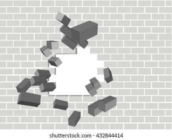 Scattering broken brick wall grey black and white for text background
