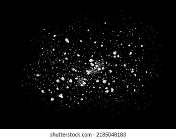 A Scattering Of Crystals Of Sugar Or Salt. Realistic Vector Illustration Isolated On Black Background. 