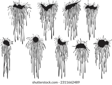 Scattering and dripping ink traces set