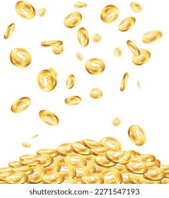 Eine Streuung goldglänzender Pommes Frites auf weißem Hintergrund. Sehr realistische Abbildung.