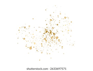 Scattering of shiny gold confetti particles, golden glitter, holiday decoration, splatter