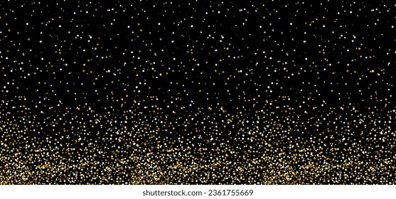 A scattering of sparkles on a black background. Vector illustration with gold glitter effect. Happy holidays concept
