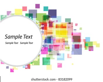 Scattering of  transparent colored squares. Abstract round border.