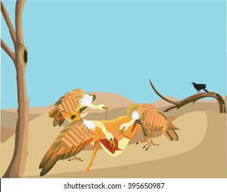 Scavengers,
Vulture eat Dead Animal, All elements are in separate layers colors can be changed easily.       