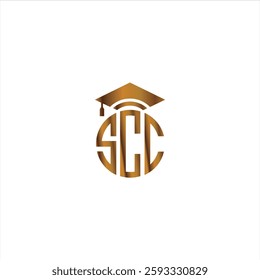 The SCC initials logo is in the shape of a circle with a gold graduation cap