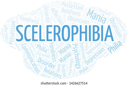 Scelerophibia word cloud. Type of mania, made with text only.