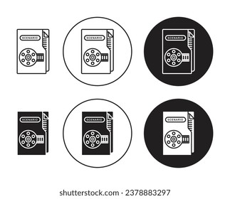 Scenario icon set. film analysis folder vector symbol. movie story folder sign in black filled and outlined style.