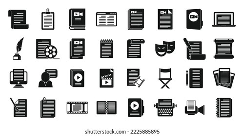 Scenario icons set simple vector. Event fabrications. Video moving