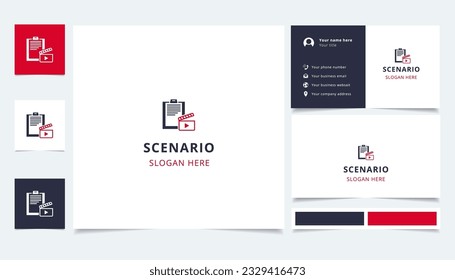 Scenario logo design with editable slogan. Branding book and business card template.