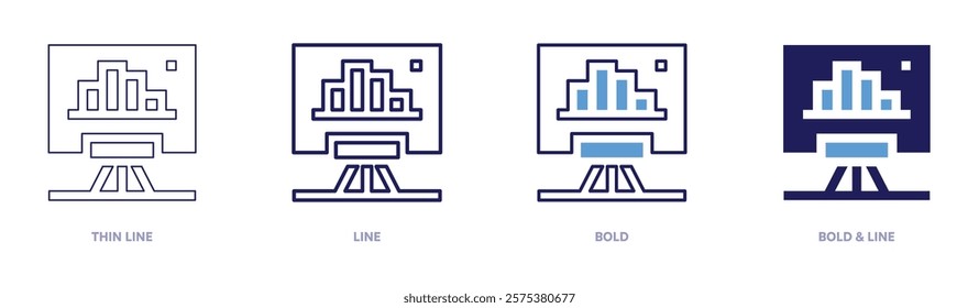 Scenario modeling icon in 4 different styles. Thin Line, Line, Bold, and Bold Line. Duotone style. Editable stroke.