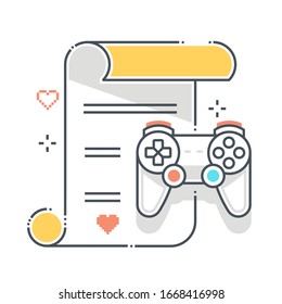 Scenario related color line vector icon, illustration. The icon is about roll, story, game, letter, open scroll, letter, mission. The composition is infinitely scalable.