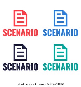 Scenario. Set of document icons, badges, logos. Vector illustrations on white background.