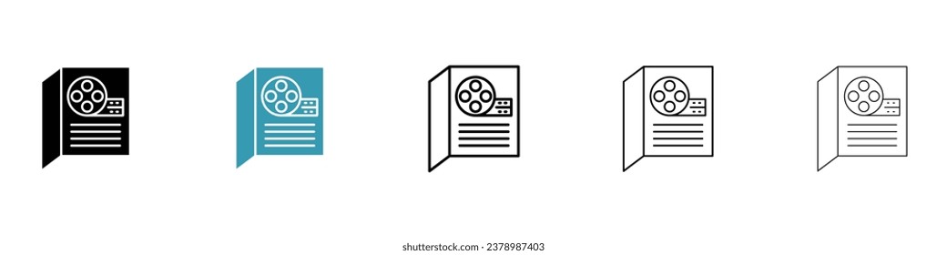 Scenario vector thin line icon set. film analysis folder vector symbol. movie story folder sign for web ui designs