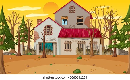 Scene with abandoned house at daytime illustration