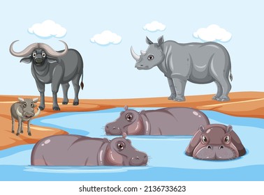 Scene with African wild animals  illustration