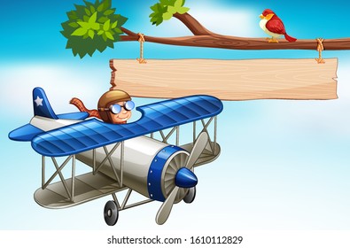 Scene with airplane flying in the sky illustration