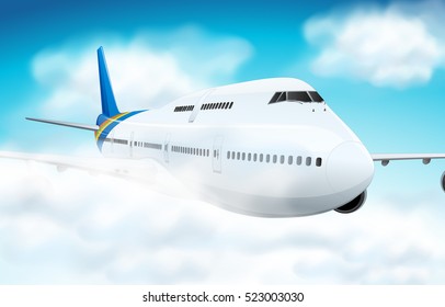 Scene with airplane flying in the sky illustration