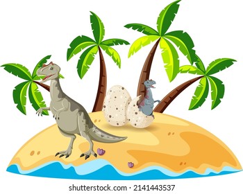 Scene with allosaurus on island illustration