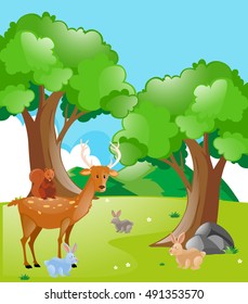 Scene with animals in the park illustration