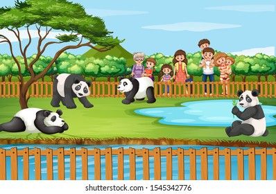 Scene with animals and people at the zoo illustration
