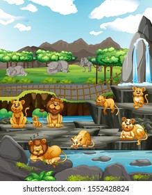 Scene with animals at the zoo illustration