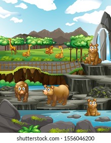 Scene with animals at the zoo illustration