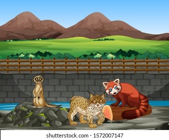 Scene with animals in the zoo illustration