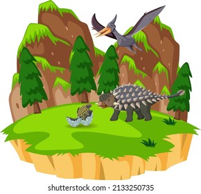 Scene with ankylosaurus and pterosaur illustration