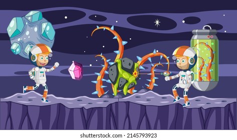 Scene with astronaut in space illustration