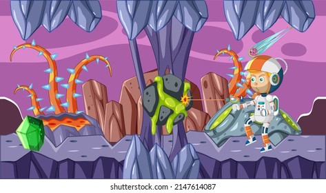 Scene with astronaut in space illustration