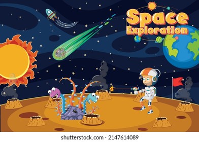 Scene with astronaut in space illustration