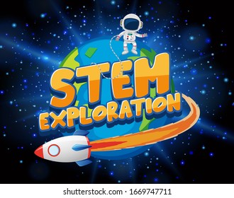 Scene with astronaut and spaceship flying in the galaxy  illustration