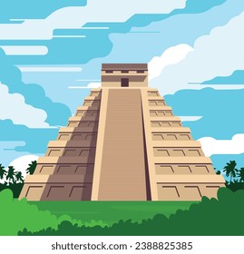 scene of an aztec pyramid with a dramatic sky. world heritage site.