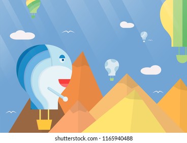 Scene background for balloon festival. Vector illustration in flat style with sunshine.