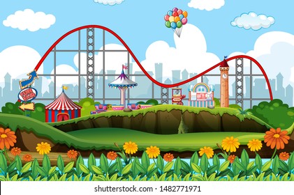 Scene background design with circus rides illustration