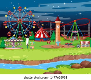 Scene background design with many rides illustration